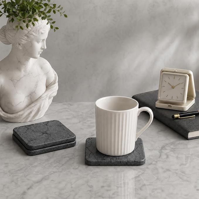 Diatomaceous Earth Coasters Set of 4，Cool Absorbent Quick-Dry Drink Coasters for Desks, Cute Modern Stone Design with Stylish Aesthetic