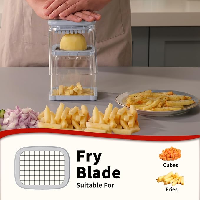 French Fry Cutter, Solucky Potato Onion Cutter, Professional Homestyle Vegetable Chopper Dicer, Great for Potatoes Carrots Cucumbers Zucchini Pepper (Light Blue)