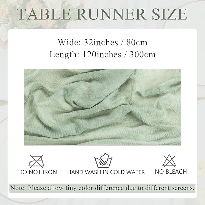 Sage Green Cheesecloth Table Runner 10ft Boho Gauze Table Runner for Baby Shower 32x120 Inches Rustic Cheese Cloth for Wedding Shower Valentines Party Summer Home Decorations