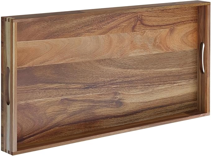MAONAME Extra Large Ottoman Tray, 40 x 20 inches Wooden Serving Tray for with Handles, Acacia Wood Serving Platter Trays for Living Room, Breakfast