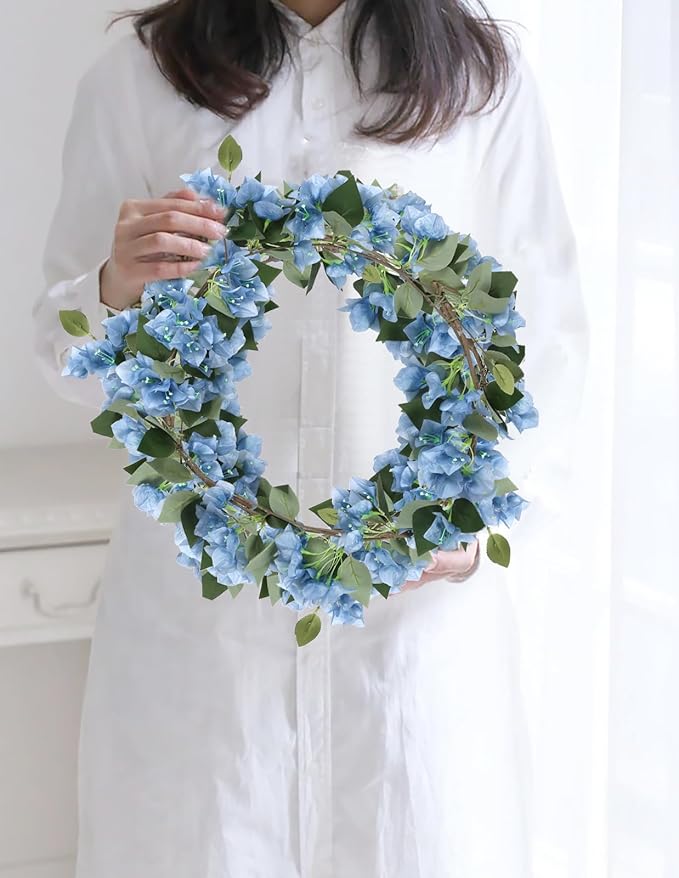 10PCS Bougainvillea Artificial 29.50" Blue Bougainvillea Silk Flowers Vines Faux Bougainvillea Flower Stems Fake Flowers Branches for Home Garden Decoration Wedding Table Centerpieces (Blue)