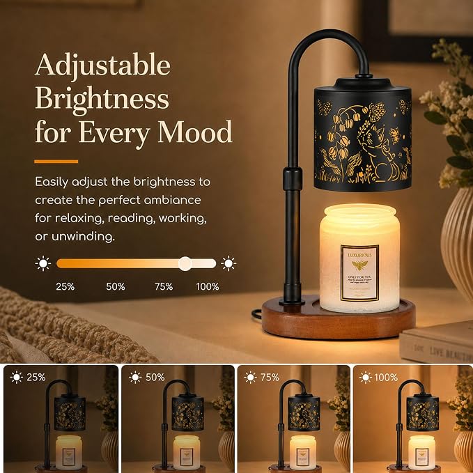 Dimmable Candle Warmer Lamp with Timer Adjustable Height for Scented Jar Candles Electric Candle Wax Melt Warmer for Home Decor Christmas Birthday Gifts for Women Mom(Butterfly+Cat)
