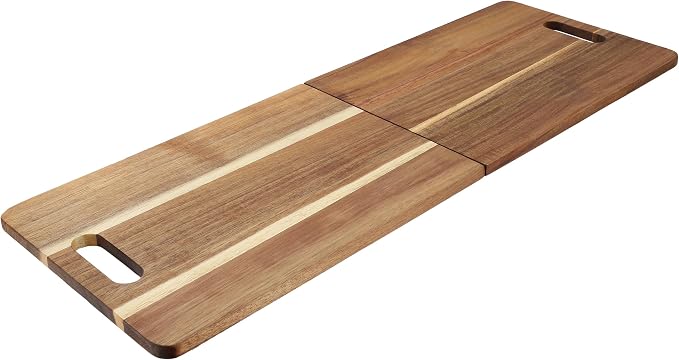 Elama Long Acacia Wood Foldable Charcuterie Board – Rectangular Serving Platter with Handles for Cheese, Meats, Appetizers & Snacks (33 Inch)