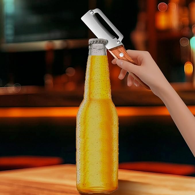 2-in-1 Vegetable Peeler with Bottle Opener, Multi-Functional Vegetable Peeler with Sharp Stainless Steel Blades, Suitable for Pumpkin, Papaya, Zucchini, Potato (1, Wooden)
