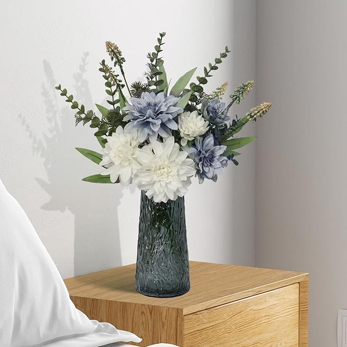 Fake Flowers with Vase,Silk Artificial Flowers in Vase,Fake Plants and Faux Flower Arrangement for Centerpiece Kitchen Table Decorations,Home Decor