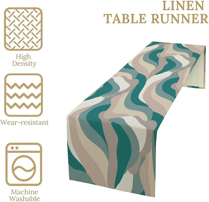 Mid Century Wavy Table Runner Abstract Wavy Swirl Cute Retro Boho Groovy Dinner Runner for Farmhouse Country Home Kitchen Dining Table Holiday Party Decor 13x60in
