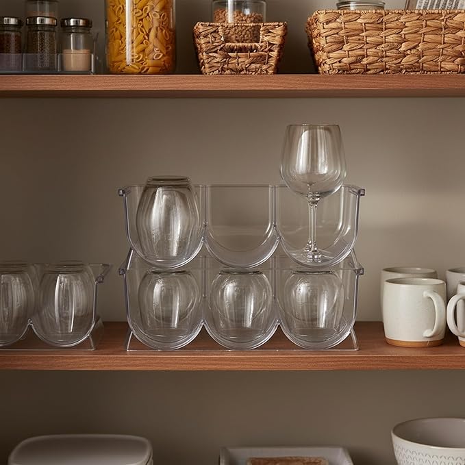 Stackable Cup Organizer Bin, Clear PP Plastic Vertical Storage Container for Kitchen Cabinet and Pantry (1 PC)