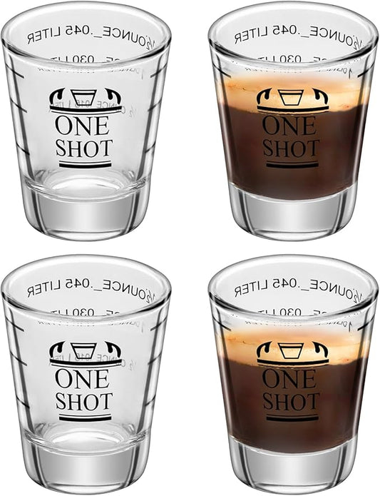 4Pcs 1.5 oz Shot Glasses Measuring cup Liquid Heavy Glass Wine Glass Espresso Cocktail Accessories, Reusable Measuring shot 45ml black scale (4)