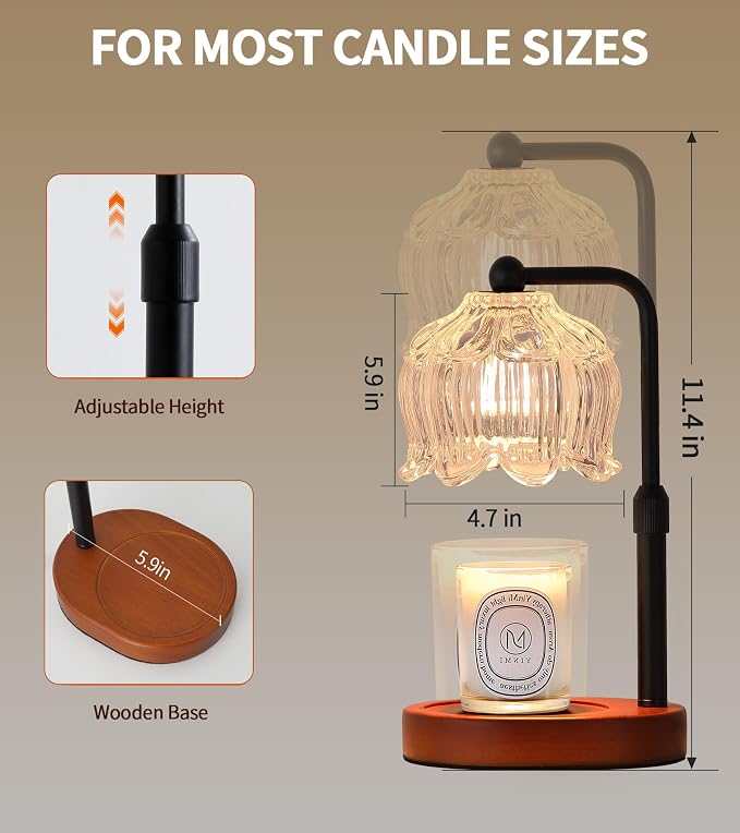 Candle Warmer Lamp for Flower-Shaped Glass,Wax Melt Warmer for Jar Candles, Black Candle Warmer Lamp with Timer Dimmable, Birthday Mother's Day Valentines Gifts for Women Mom Sister Wife Bedroom
