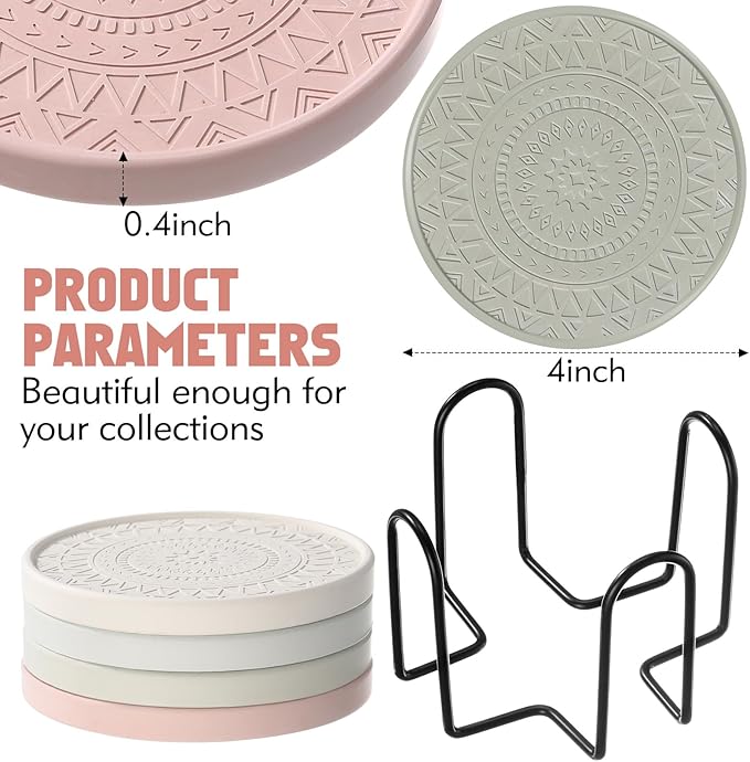 Photect Diatomaceous Earth Coasters Set with Holder Absorbent Stone Drink Coasters Instant Drying Tray for Tabletop Protection Home Decoration Housewarming Gift(Mint,6 Pcs)