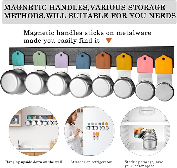 Magnetic Measuring Cups Set 8 Stainless Steel Stackable Nesting Measuring Cups for Measuring Dry and Liquid Ingredients
