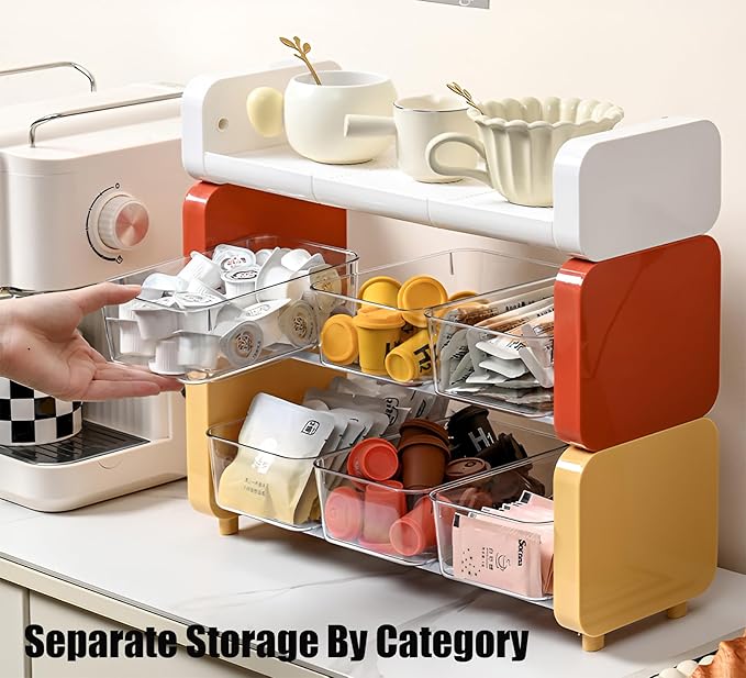Coffee Bar Organizer for Countertop, 3-Tier K-Cup Organizer, Tea Bag Organizer, Coffee Accessories Storage Rack for Coffee Pod Sugar Bags Drinking Straw