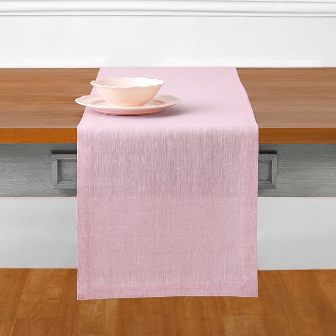 Solino Home Linen Table Runner 90 Inches Long - Athena, 100% Pure Linen Bubblegum Pink Table Runner 14 x 90 Inch for Dining, Spring, Summer