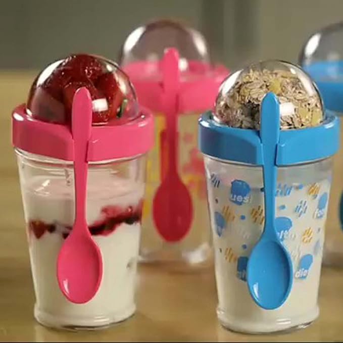 Hakan 15 oz Glass Muesli Container, Cereal Container Storage, Reusable Snack Cup with Lid, Cereal On the Go Cup, Meal Prep Container, Container with Lid for Yogurt, Snack, Fruit, Custard