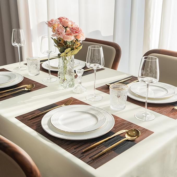 Placemats Set of 8 Vinyl/Plastic Woven Place Mats for Kitchen Table Indoor/Outdoor Washable Placemat Wipeable Dining Table Mats (Ombre Brown Black,8)