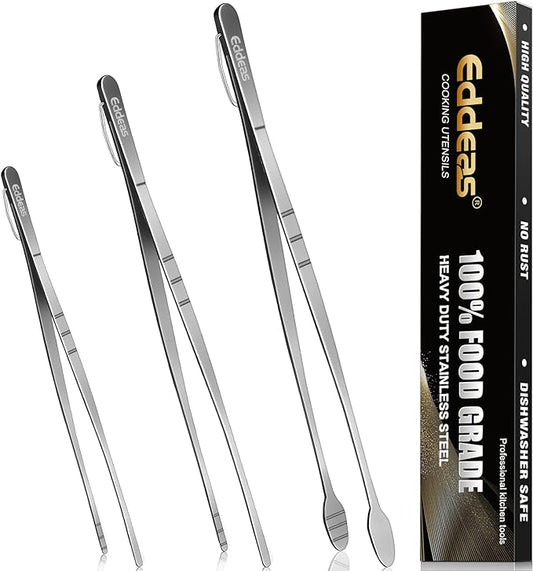 Eddeas Kitchen Tweezers Tongs, Cooking Tweezers Stainless Steel - 3 Size 12'' 10'' & 8 inch Ideal for Meat, pasta, plating and pinching delicate small pieces of food, Set of 3
