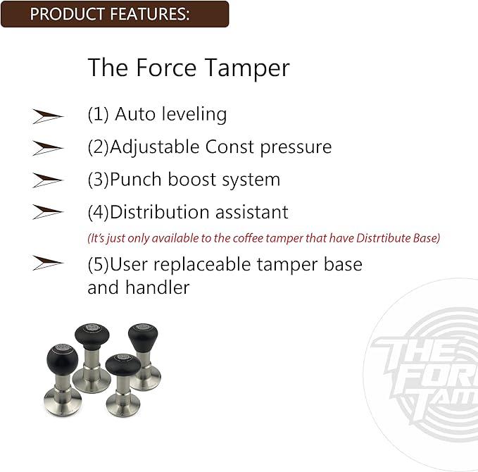 The Force Tamper Automatic Impact Coffee Tamper Adjustable Const Pressure and Autoleveling Extend Set New (Jelly, 54.00mm)