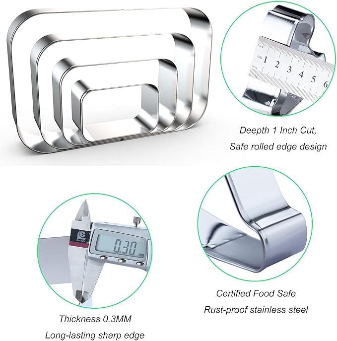 Rounded Rectangle Plaque Cookie Cutter Geometric Set for Baking - 5 Inch, 4 Inch, 3 Inch, 2 Inch - Geometric Frame Plaque Cookie Cutters Shapes Molds - Stainless Steel