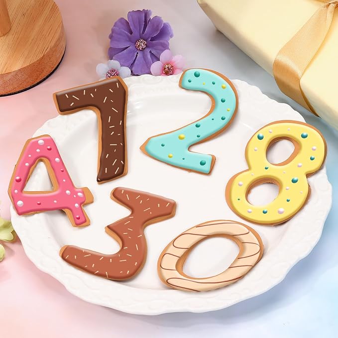 9 PCS Number Cookie Cutters Set, 3 Inches 0-8(6 Reverses to 9) Stainless Steel Cookie Cutters, Numbers Shaped Cake Decorating Tools for Home Baking, Party Favors (Number)