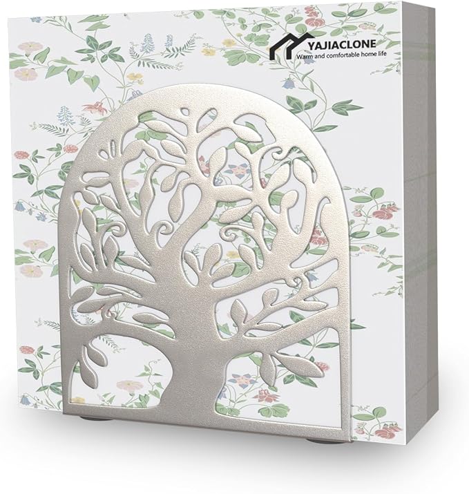 Metal Napkin Holder for Table – Decorative Tree of Life Napkin Holders for Kitchen & Dining Table, Fits Cocktail, Lunch Guest Paper Napkins, Silver Countertop Napkin Holder for Home, Restaurant & Bar