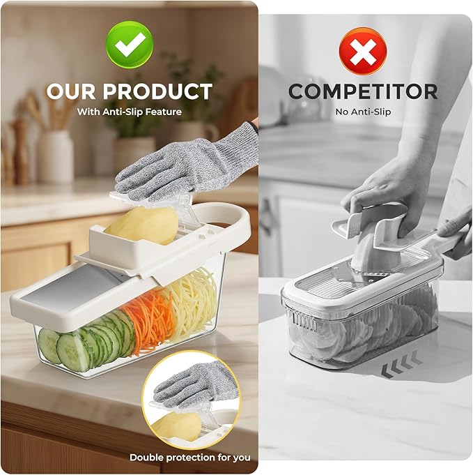 Adjustable Mandoline Slicer For Kitchen With Container,Veggie Chopper,Mandoline Food Slicer,Mandolin,Salad Chopper,Tomato,Potato Slicer,Cucumber,Fruit And Onion Cutter(3 Blade In 1)