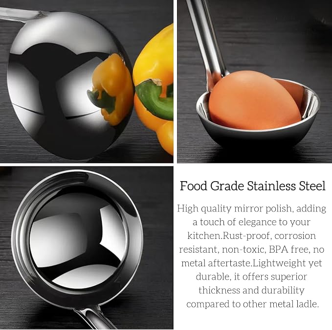 Stainless Steel Ladle 3 & 2-Ounce 2PC, Metal Kitchen Soup Ladle Spoon 12 inch & 10 inch Cooking Utensil.