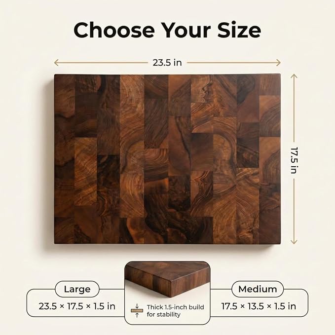 Walnut Butcher Block Cutting Board – Non Toxic, Solid Wood Cutting Board with Juice Groove - Wooden Charcuterie Boards for Serving Food - Wooden Chopping Board Set – Premium Dark Hardwood