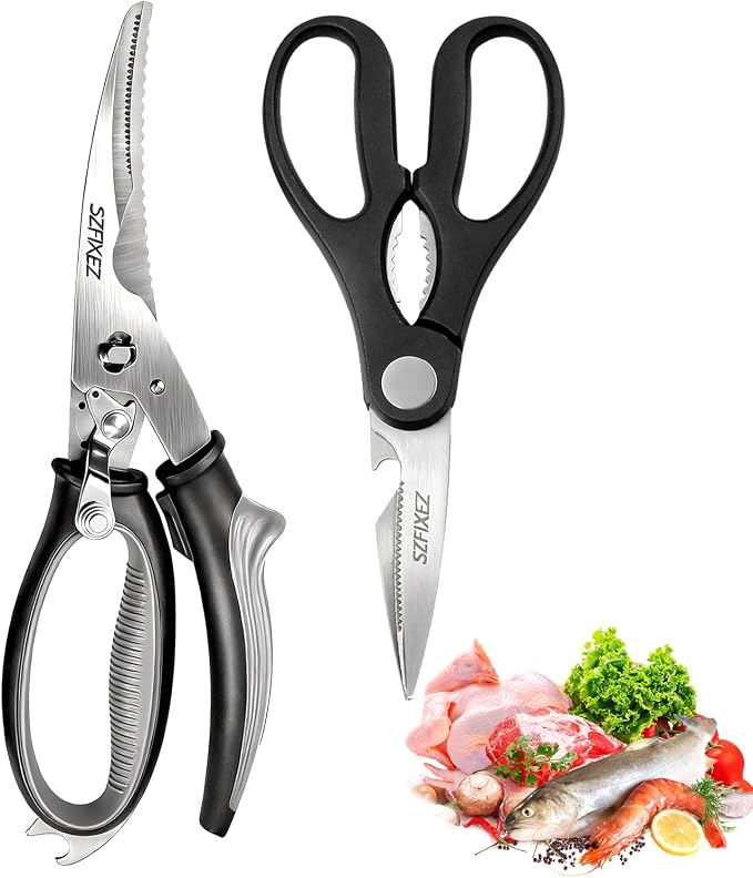 Kitchen Scissors Set 2 Pack, Heavy Duty Detachable Food Grade Stainless Steel Poultry Shears for Chicken Bones, Fish, Meat, Vegetables, Multipurpose Shears with Bottle Opener