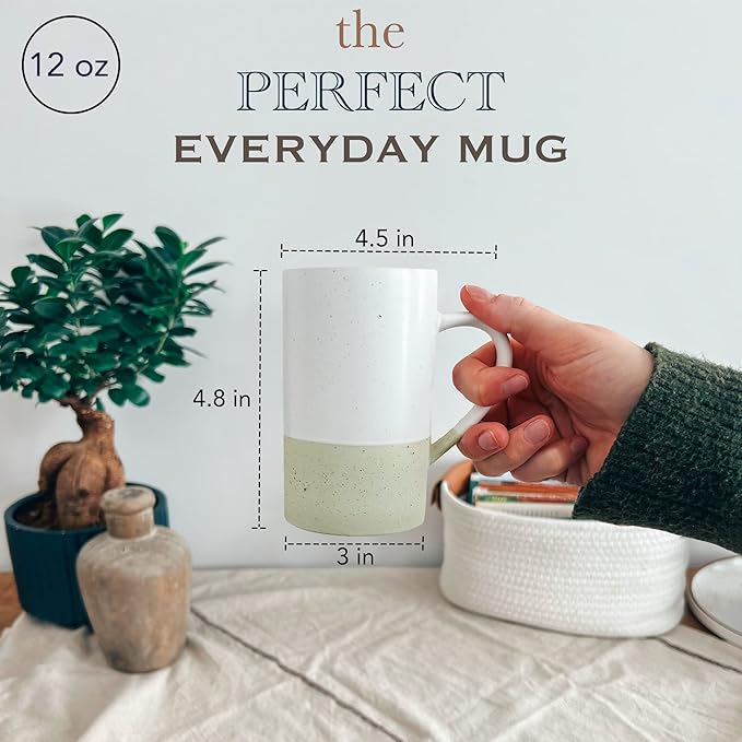 Mora Ceramics 12oz Coffee Mug Set of 4 - Tea Cups with Handle - Microwave and Dishwasher Safe, Perfect For Mug Lovers - Rustic Matte Glaze, Modern Design - Assorted Colors