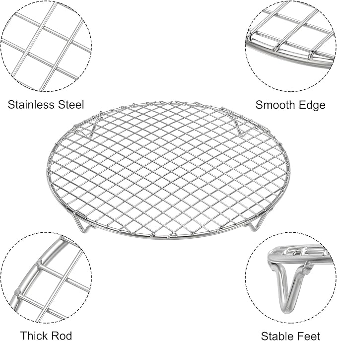 uxcell Round Cooking Rack 11 Inch Dia Stainless Steel Wire Cooling Steamer Rack for Baking Canning Cooking Roasting Cooling Grilling Drying, Silver