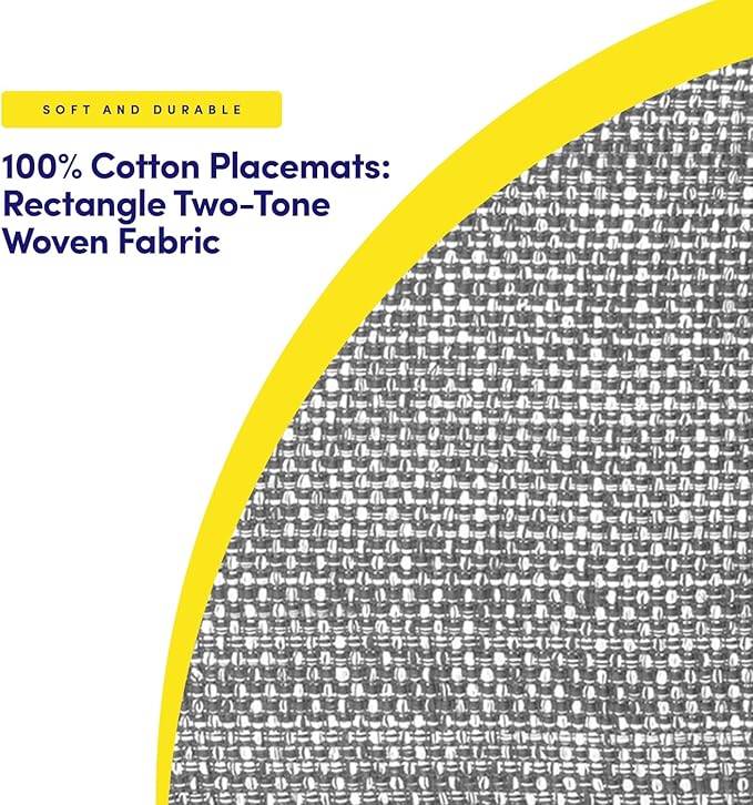 Sweet Home Collection 100% Cotton Placemats for Dining Room Rectangle Two Tone Woven Fabric 13" x 19" Soft Durable Table Mat Set, Set of 4, Gray