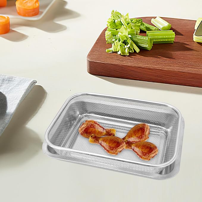 Zerodeko Heavy Duty Stainless Steel Baking Sheet with Cooling Rack, Rectangular Oil Draining Basket with Mirror Finish, Multi-functional Bakeware Pan for Frying and Cooling