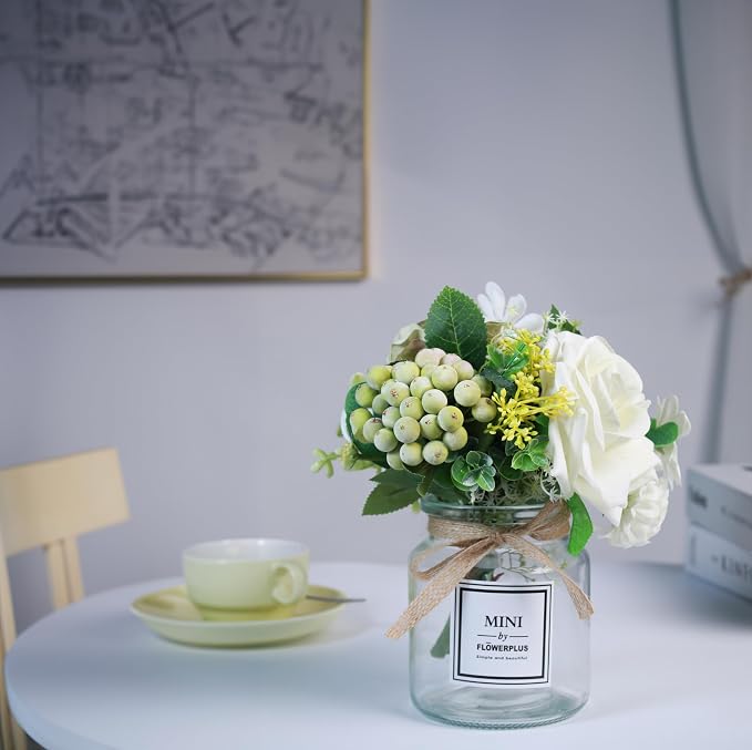 Faux Flowers in Vase for Vanity Decor, Centerpieces for Tables Office Desk Valentine's Day Gift, Artificial Flowers With Vase for Nightstand