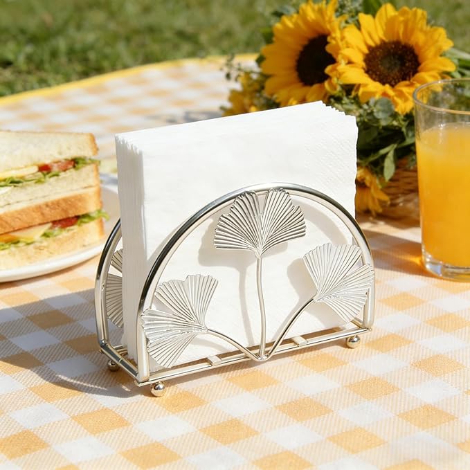 Elegant Gingko Leaf Napkin Holder for Table, Iron Cocktail Napkin Dispenser for Cocktail Picnic Bar Modern Kitchen and Dining Decor, Kitchen, Coffee Bar