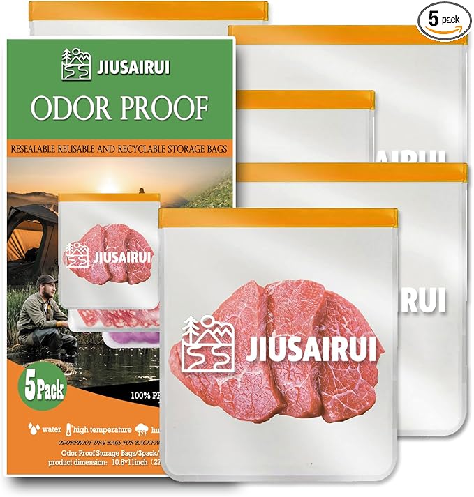 JIUSAIRUI Odor Proof Bear Bags for Food Backpacking: 5Pack Reusable Bear Proof Food Storage Designed to Use with Bear Canister for Backpacking fit Camping Hiking Water Sports