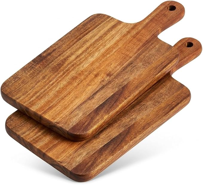 Acacia Wood Cutting Board with Handle 2 Piece Set, 15.8''x7.7'' Large Wooden Charcuterie Boards for Kitchen, Multipurpose Chopping Board for Meat, Cheese, Bread, Pizza & Fruit