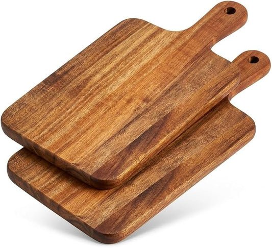 Acacia Wood Cutting Board with Handle 2 Piece Set, 15.8''x7.7'' Large Wooden Charcuterie Boards for Kitchen, Multipurpose Chopping Board for Meat, Cheese, Bread, Pizza & Fruit