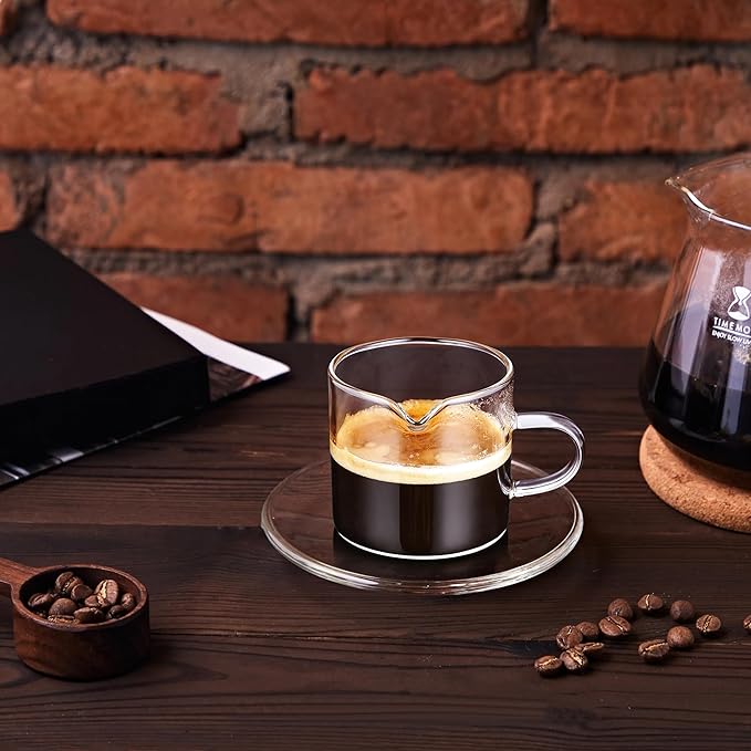 Gulex Espresso Cups, Set of 4, Glass Coffee Espresso Cups with Pour Spout, 4 oz, Clear, Dishwasher Safe