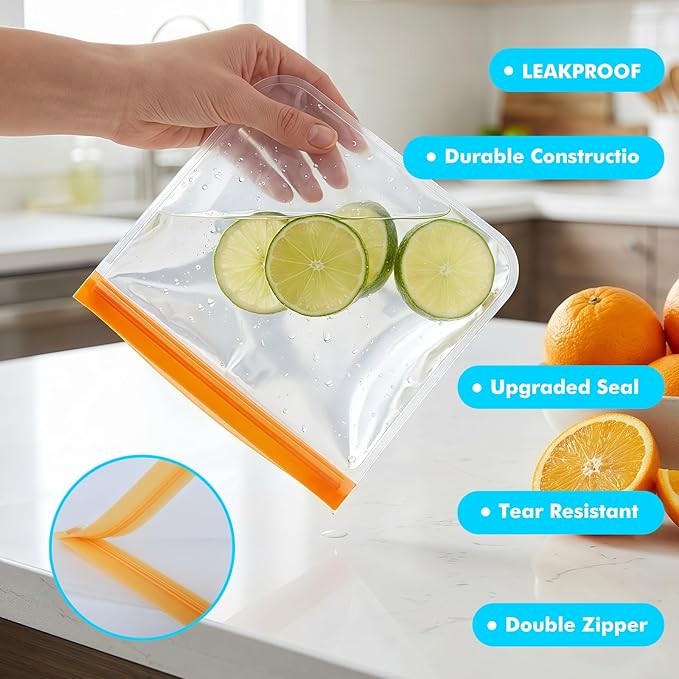 20 Pack Reusable Silicone Food Storage Bags, Reusable Snack Bags Freezer Bags Leakproof BPA Free Food Storage Contaizers, Gallon Sandwich Bag for Meal Prep Fruit Lunch Meat Veggies Blue