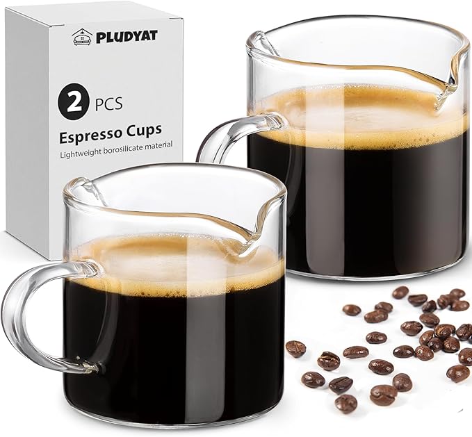 Espresso Cups Set of 2, 4 oz Double Spouts Cup, Espresso Shot Glasses with Handle, V-Shaped Spout Milk Cup, Borosilicate Glass, Mini Clear Glasses for Coffee Bar, Machine Accessorie