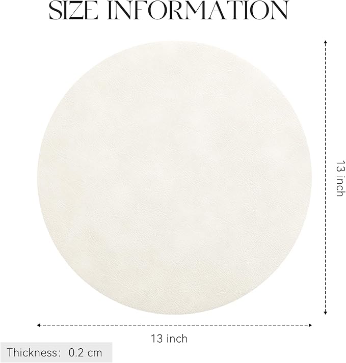 MOSAYT 13 Inch Round Vinyl Placemats Set of 8 - Faux Leather 100% Waterproof Oil-Proof Wipeable PU Place Mats, Heat Resistant Reversible Table Mats for Kitchen, Dining, Outdoor, Beige