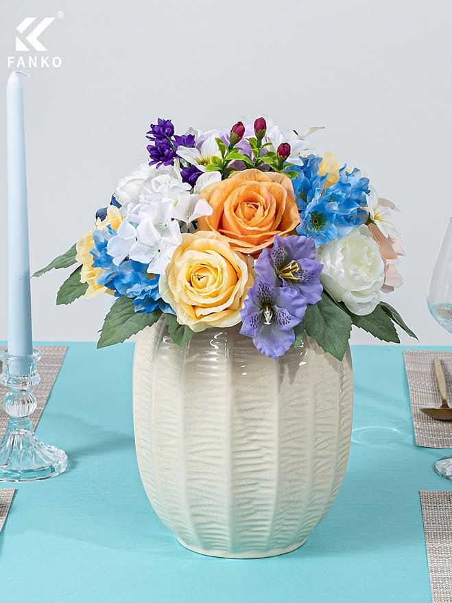 FANKO Artificial Flowers for DIY, Pastel Multicolor Faux Flowers Bouquet, Fake Rose Daisy Lily Hydrangea Silk Flowers for Vase, Home Decor, Garland, Wedding, Birthday, Party, Romantic Celebration