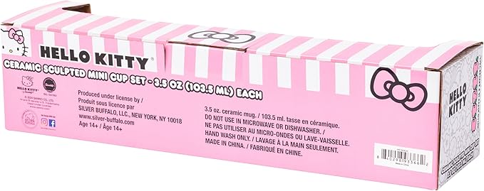 Silver Buffalo Sanrio Hello Kitty Different Color Bows 3 Pack Ceramic 3D Sculpted Mini Cup Set with Handles, Perfect as a Sugar, Cream, or Milk Set, 3.5 Ounces