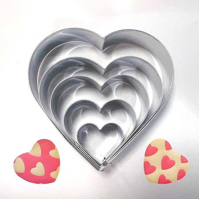 5-Piece Heart Cookie Cutter Set | Stainless Steel Baking Tools for Biscuit, Donut, Pastry & Fondant | Valentine's Day Baking Kit with Cookie Mold for Family Cooking & Kids Crafts (Heart Shape)