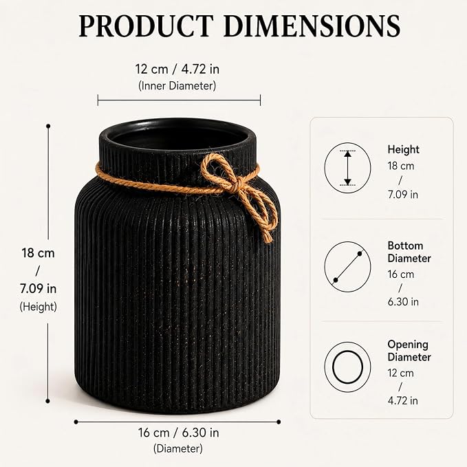 Farmhouse Ceramic Kitchen Utensil Holder for Countertop,Retro Country-Style Vertical-Striped Hemp Rope Design,Modern Kitchen Counter Organizer for Cooking Utensils ,Kitchen Decor & Decorative Vase