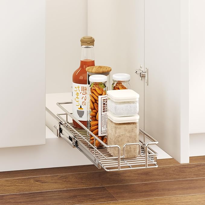 LOVMOR Pull Out Cabinet Organizer 9" W x 21½" D, Kitchen Cabinet Pull Out Shelves Slide Out Storage