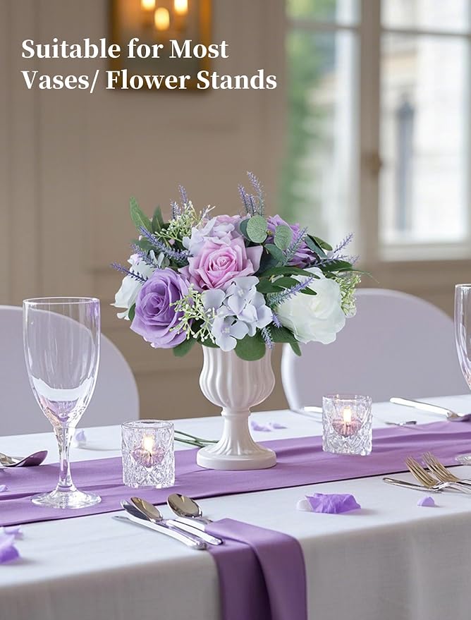 BLOSMON Purple Flowers Artificial for Decoration: 2 Pieces 9.5 Inch Fake Flower Ball Centerpieces for Home Tables - Wedding Lilac White Rose Lavender Fake Silk Kissing Floral Arrangements