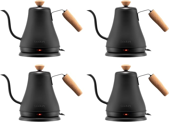 Bodum 27oz Bistro Gooseneck Electric Water Kettle,Pour Over Coffee & Tea,Stainless Steel,Matte Black,(Pack of 4)