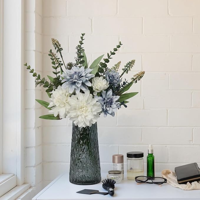 Fake Flowers with Vase,Silk Artificial Flowers in Vase,Fake Plants and Faux Flower Arrangement for Centerpiece Kitchen Table Decorations,Home Decor