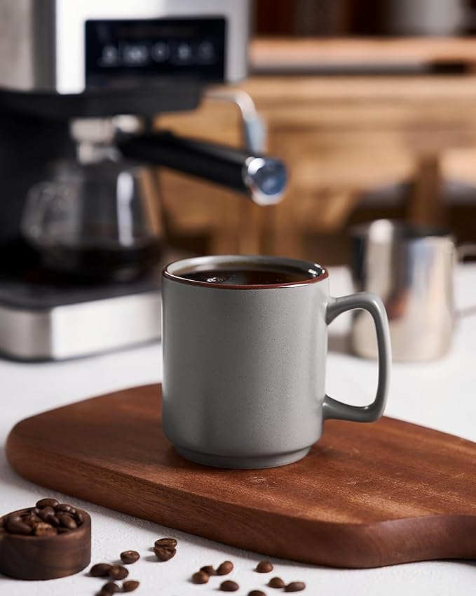 famiware Coffee Mugs Set of 6, Nebula 14oz Coffee Mugs, Ceramic Cup Set with Handle for Latte, Tea, Milk, Cappuccino, Cocoa, Dark Gray